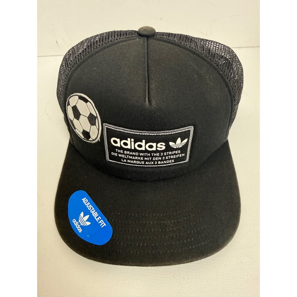 Adidas Trucker Hat Mens OSFM Black Cotton Soccer Patch Snapback Mesh Cap - Picture 1 of 11